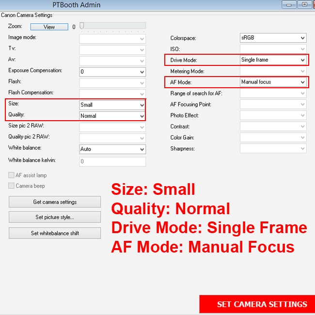 Canon EOS Cameras Recommended Settings to use with PTBooth Photo booth software