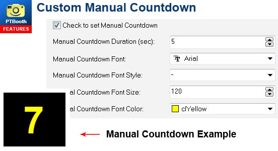 PTBooth custom photo booth software allows to use Custom Manual Countdown