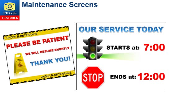 PTBooth custom photo booth software Maintenance Screens