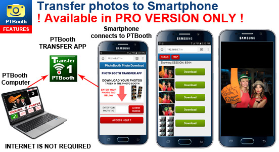 PTBooth custom photo booth software Pro Version allows to transfer of photos to smartphone